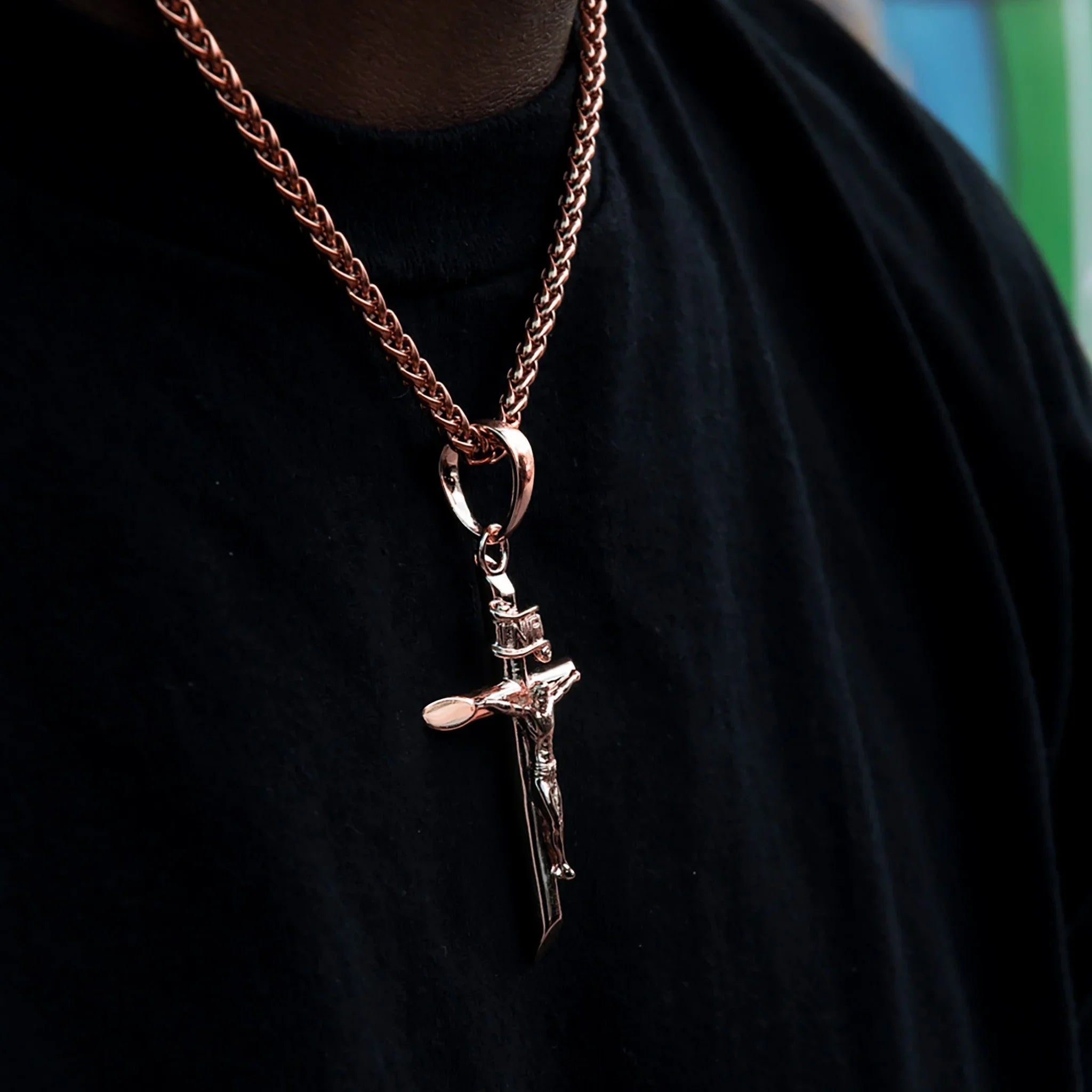 Large Crucifix Cross Pendant in Rose Gold