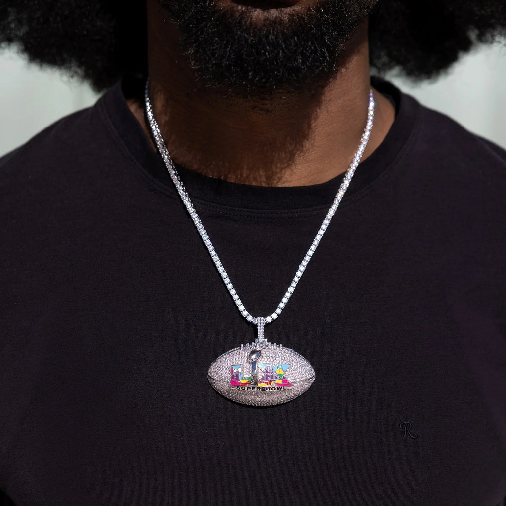 Iced Super Bowl LX Official NFL Football Pendant in White Gold