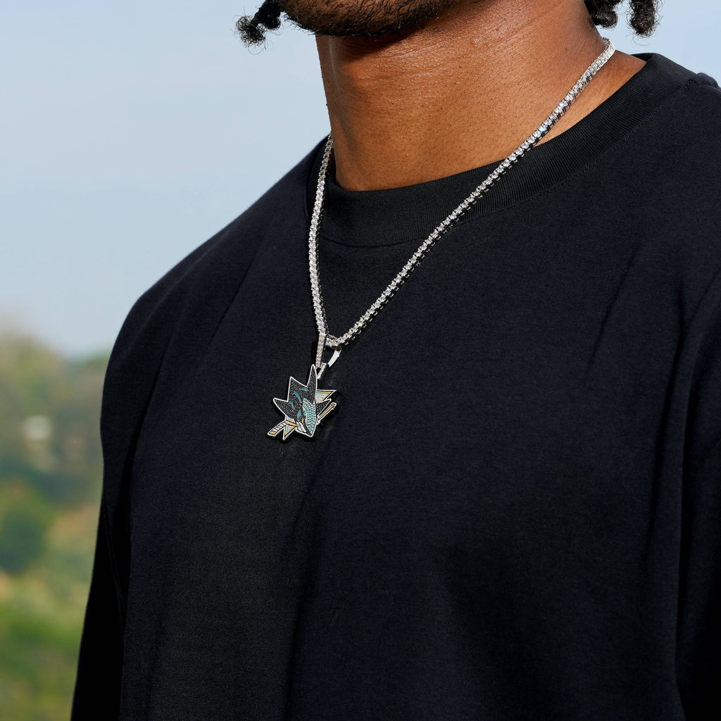 San Jose Sharks Official NHL Logo Pendant in White Gold