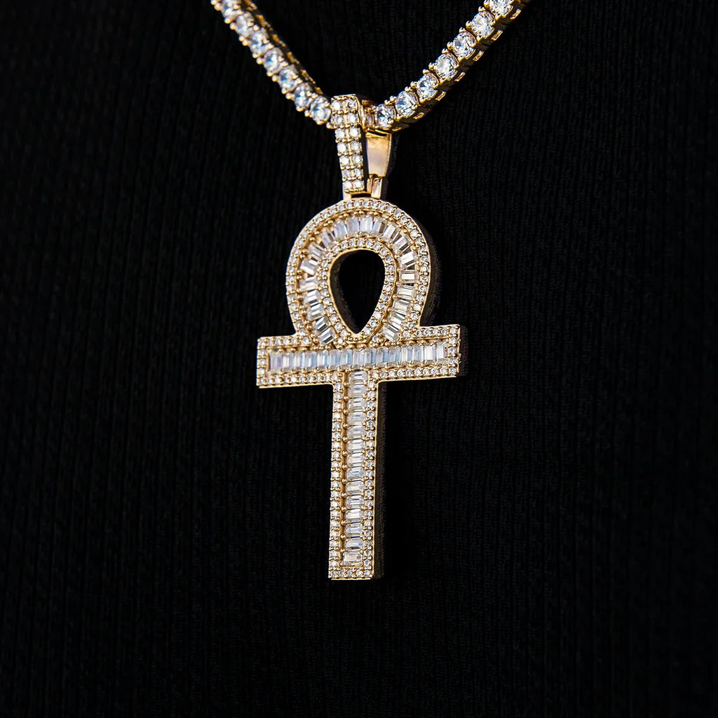 Men's Moissanite Ankh Cross Pendant in Yellow Gold Vermeil