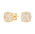 8MM Pave Set Moissanite Stud Earrings in Yellow Gold Vermeil