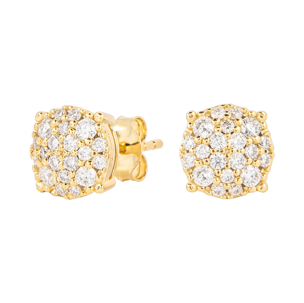 8MM Pave Set Moissanite Stud Earrings in Yellow Gold Vermeil