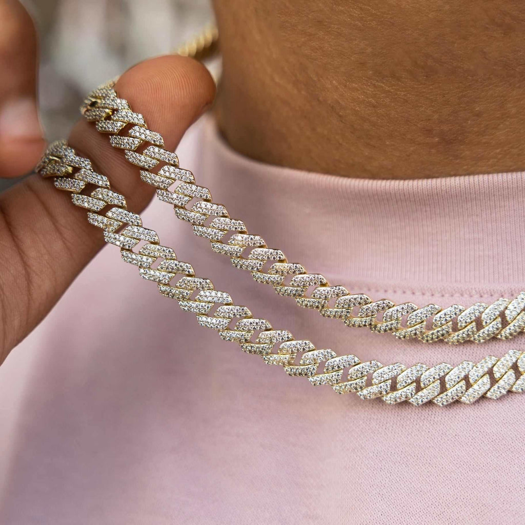 Diamond Prong Cuban Chain in Yellow Gold - 8.5mm