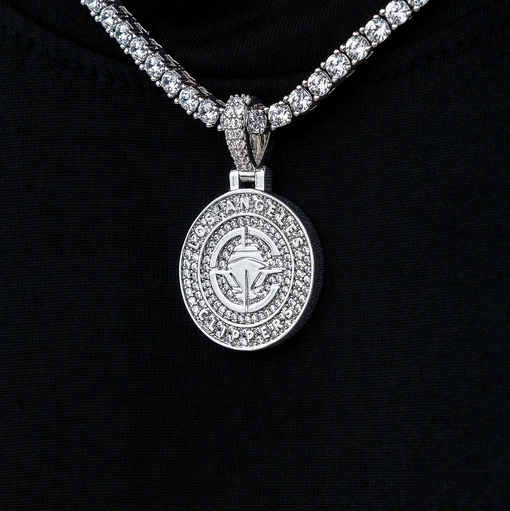 Los Angeles Clippers Official NBA Micro Logo Pendant in White Gold