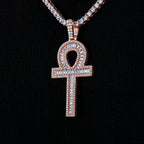 Men's Moissanite Ankh Cross Pendant in Rose Gold Vermeil