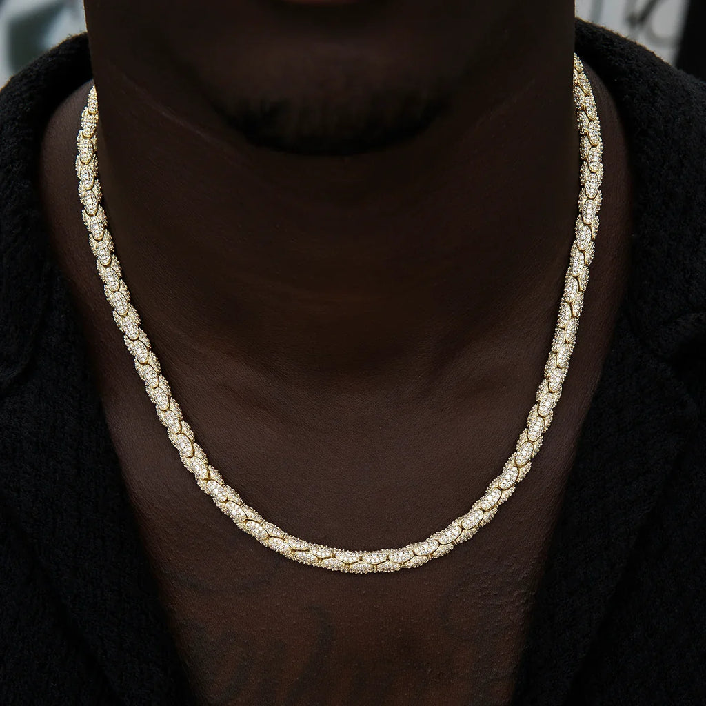 Diamond Pave Snake Link Chain in Yellow Gold-6mm