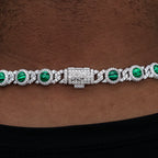 10mm Iced Halo Cuban Chain with Malachite in White Gold