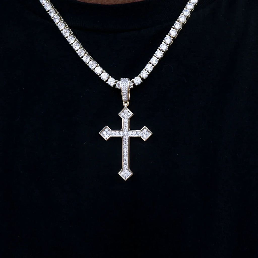 Large Iced Celtic Cross in Yellow Gold