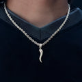 Italian Horn Pendant + 4MM Rope Chain Bundle in White Gold
