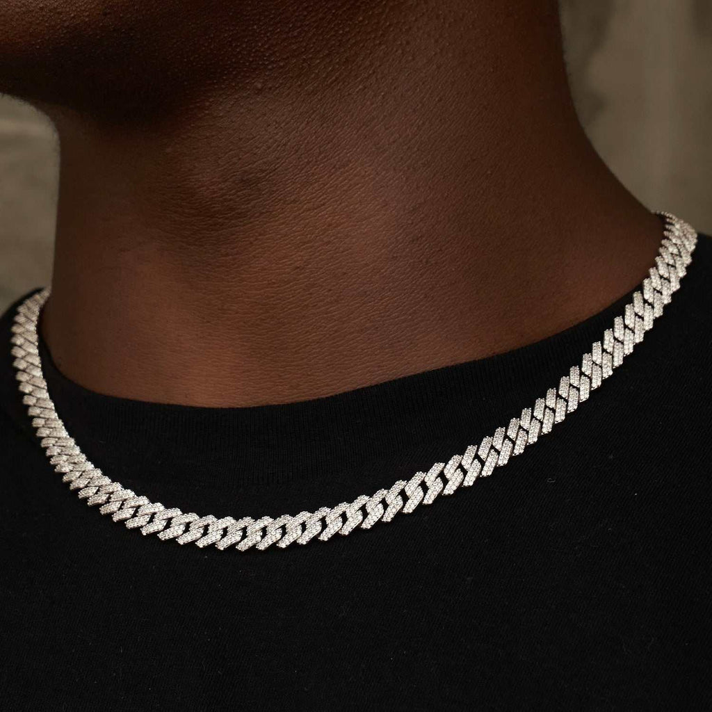 Diamond Prong Cuban Chain in White Gold - 8.5mm