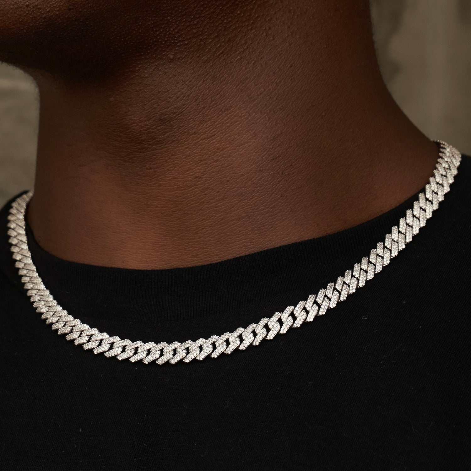 Diamond Prong Cuban Chain in White Gold - 8.5mm