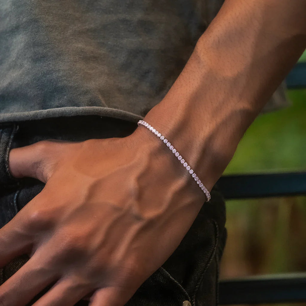 Pink Diamond Micro Tennis Bracelet in White Gold