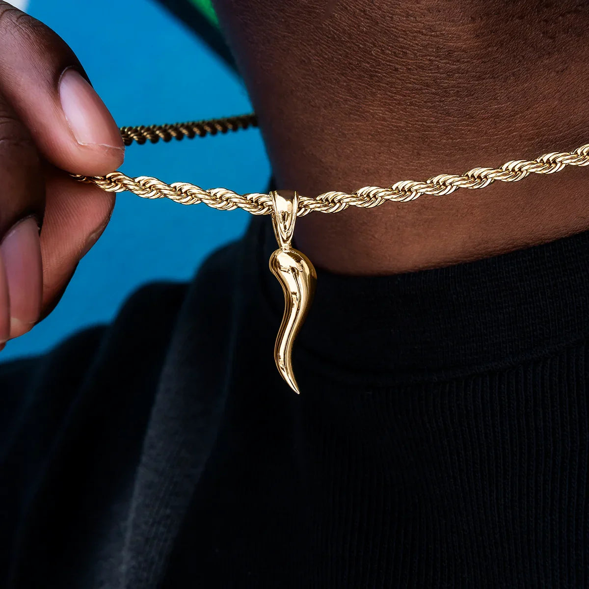 Italian Horn Pendant in Yellow Gold