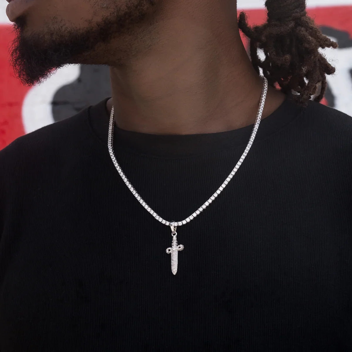 Iced Knife Pendant in White Gold