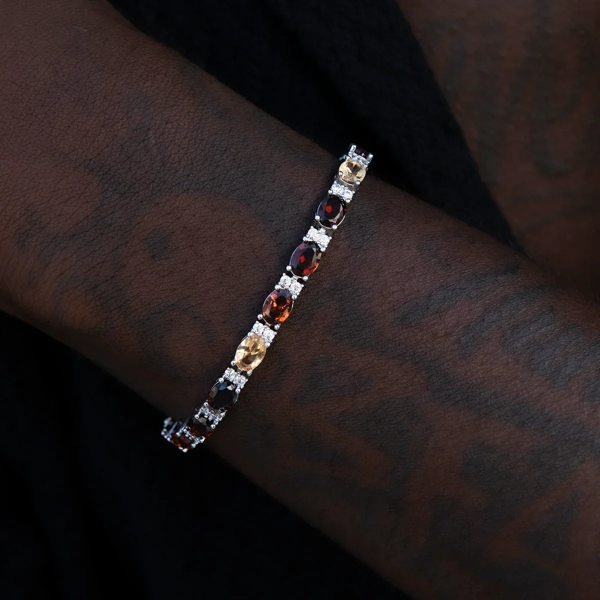 Multicolor Mixed Oval Cut Tennis Tonal Brown Stones Chain + Bracelet Bundle- 5mm