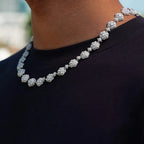 Iced Clustered Pearl Flower Chain in White Gold - 12MM