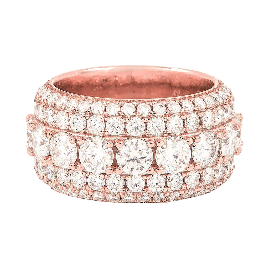 Men's Moissanite 5 Layer Diamond Band Ring in Rose Gold Vermeil