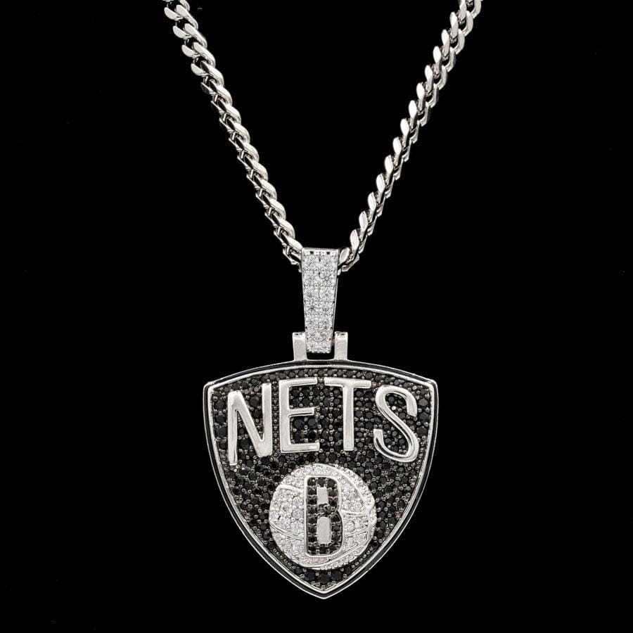 Brooklyn Nets Official NBA Logo Pendant in White Gold