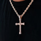 Diamond Rope Cross Pendant in Rose Gold