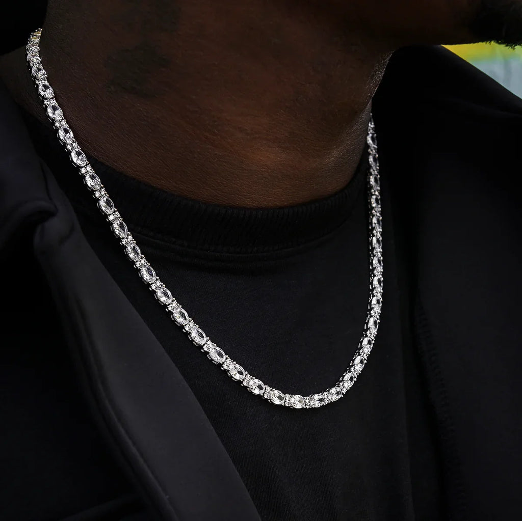 Diamond Mixed Oval Cut Tennis Chain in White Gold - 5mm