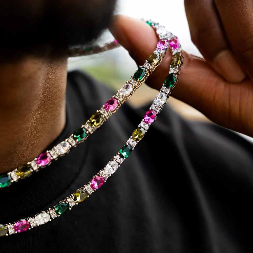 Multicolor Mixed Oval Cut Tennis Chain + Bracelet Bundle- 5mm