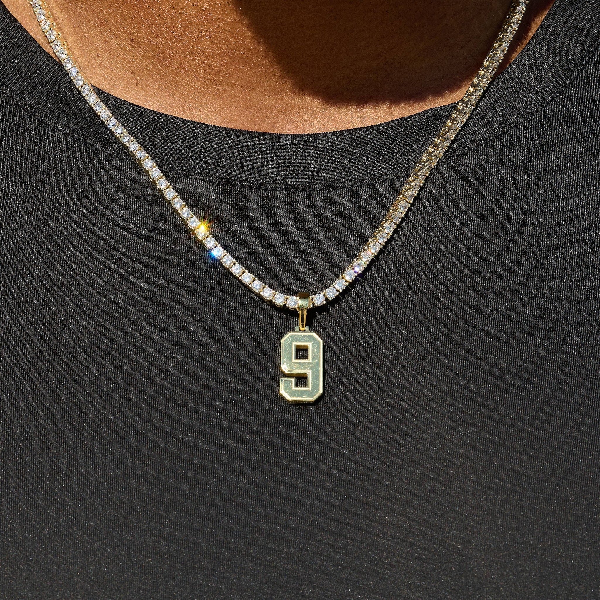 Micro Block Number Pendant in Yellow Gold