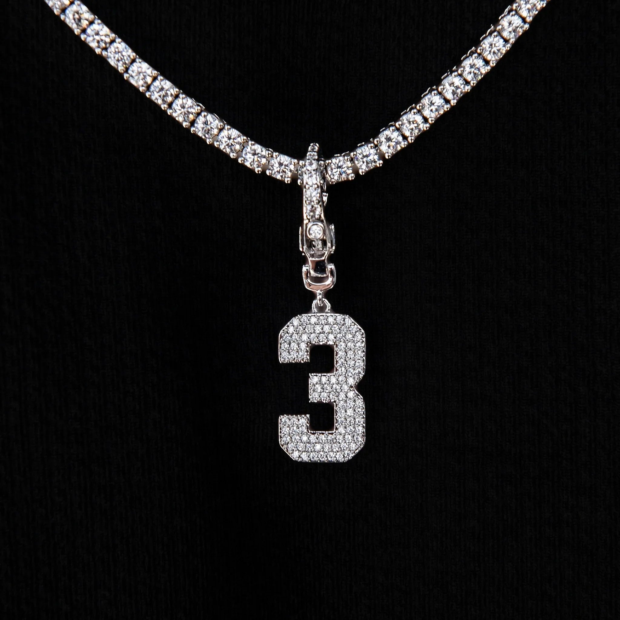 Micro Pave Number Clip On Pendants in White Gold