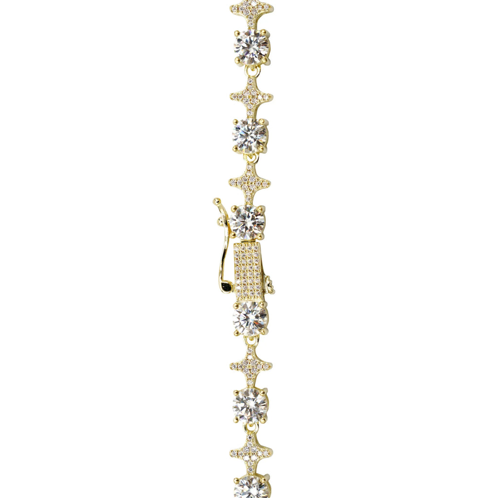 Men's Moissanite Round Stone Star Tennis Chain in Yellow Gold Vermeil - 6mm