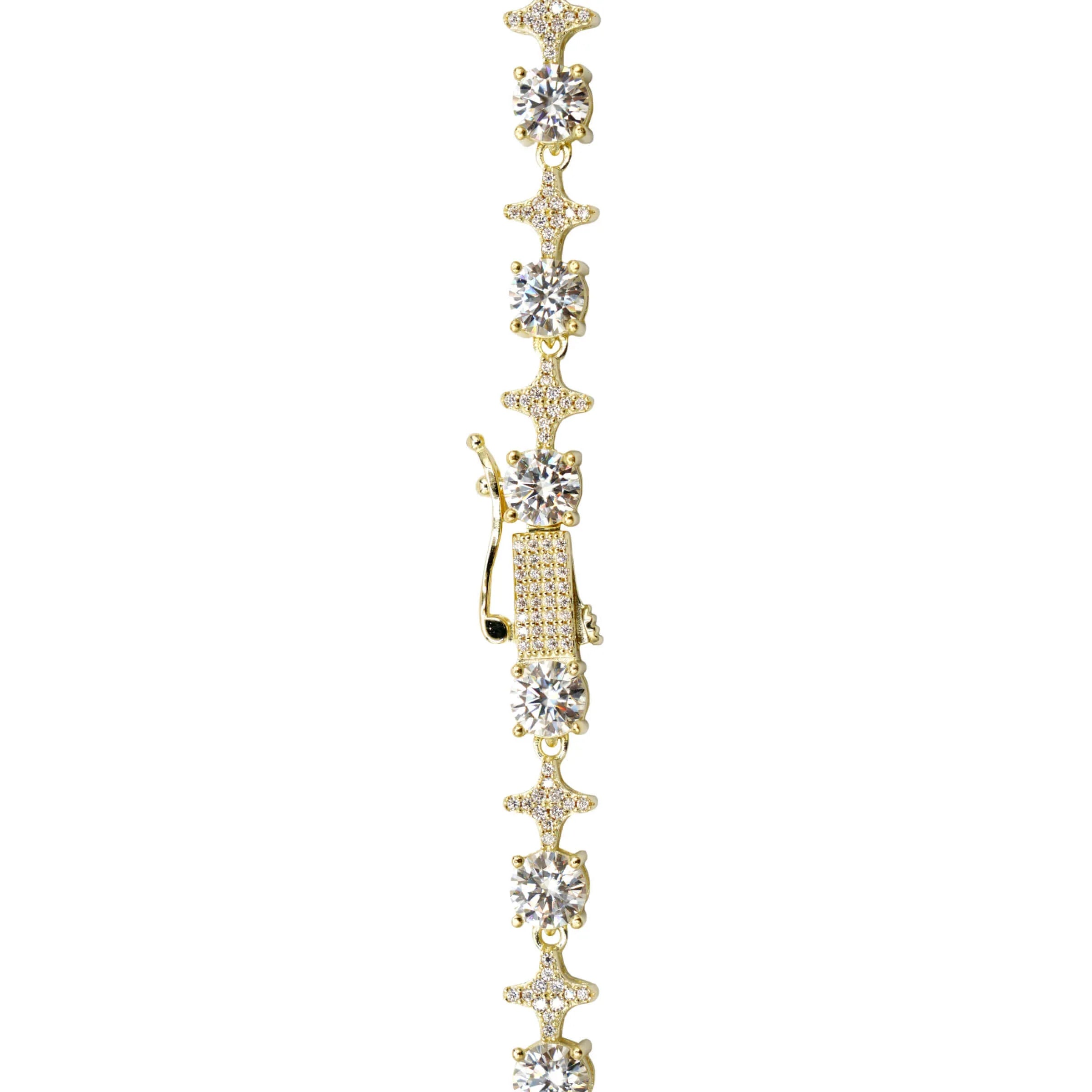 Men's Moissanite Round Stone Star Tennis Chain in Yellow Gold Vermeil - 6mm