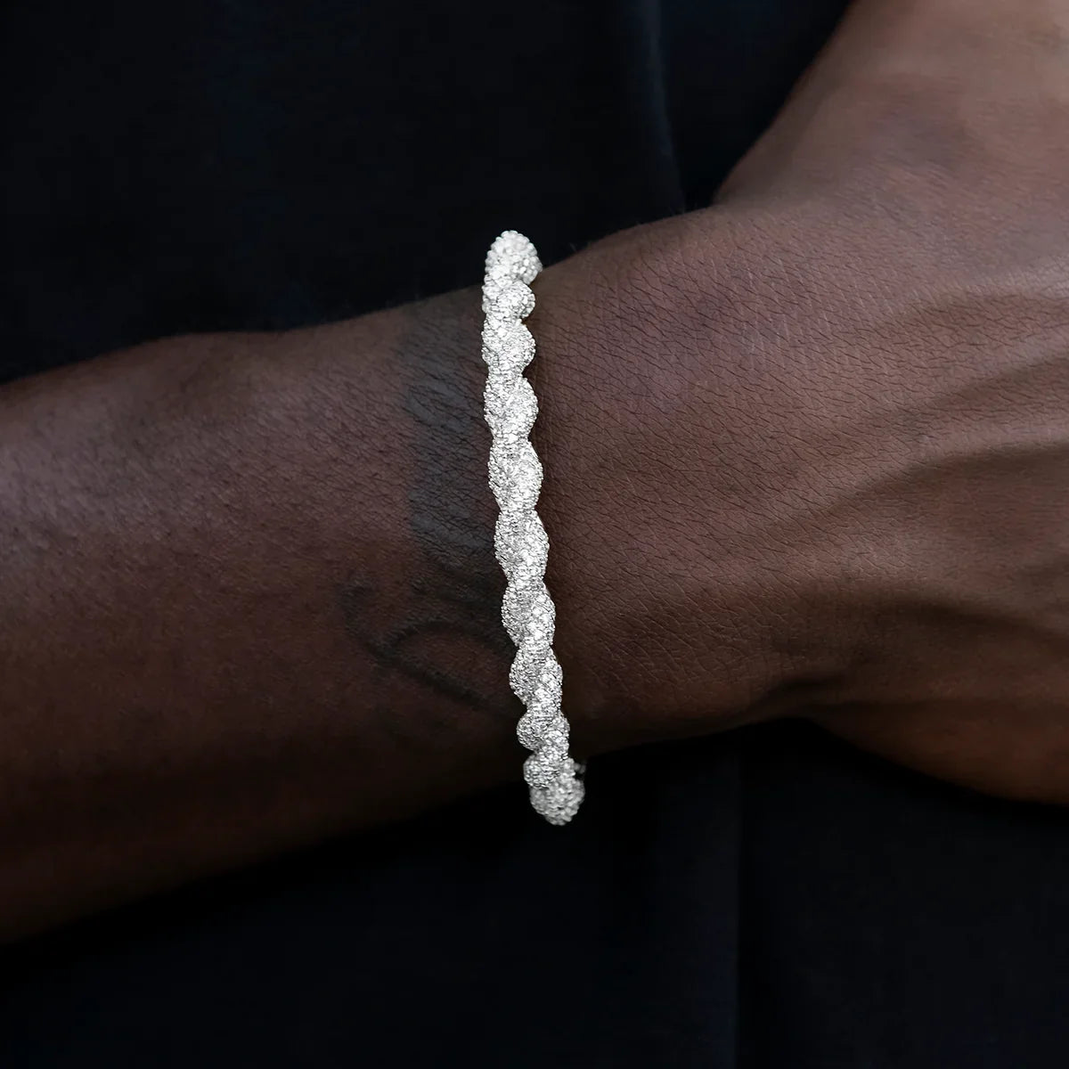 Diamond Rope Cuff Bracelet in White Gold- 6mm