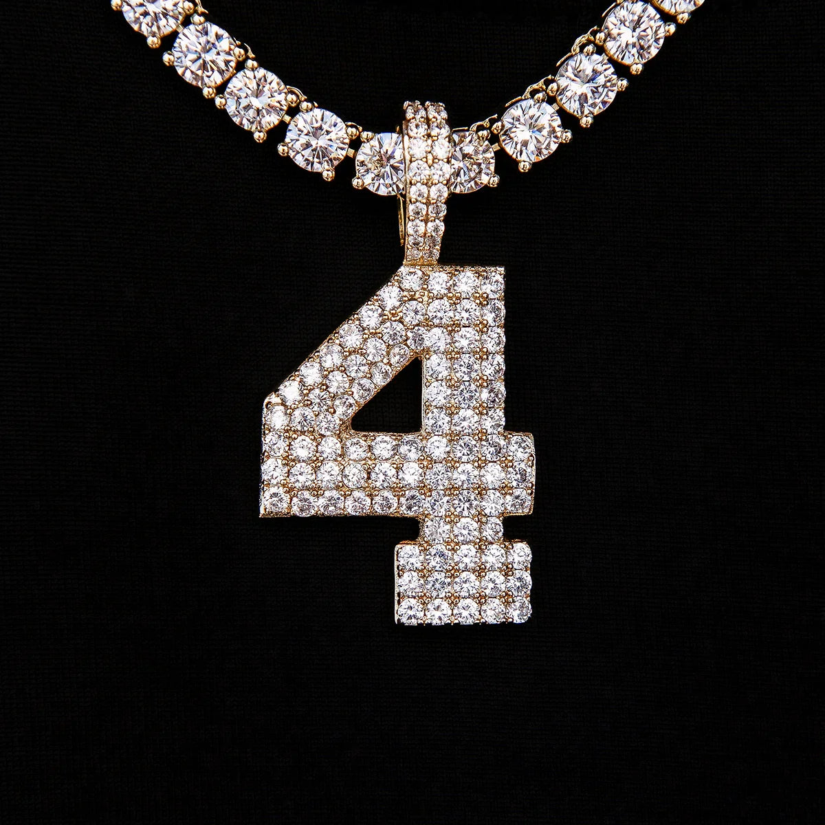 Pave Number Pendants in Yellow Gold