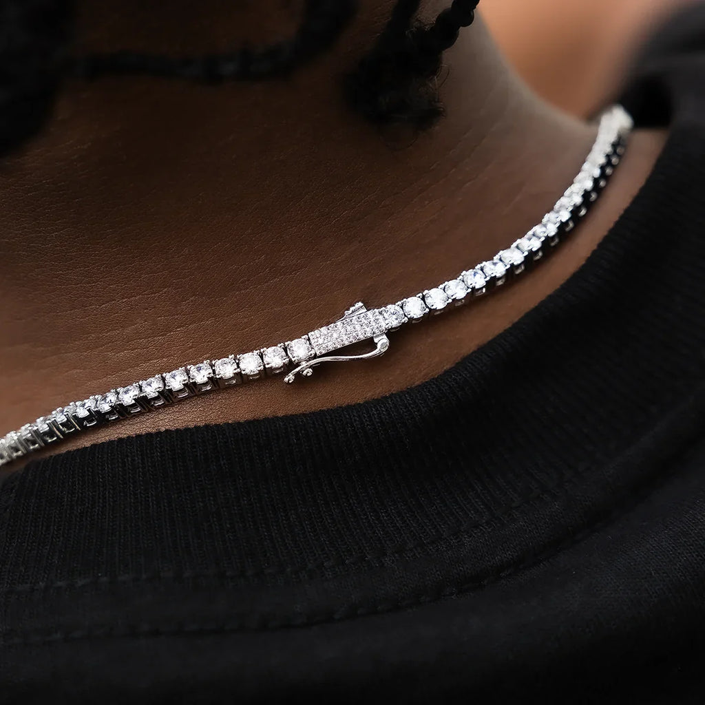Diamond Tennis Chain + Diamond Cross Bundle in White Gold- 3mm