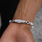 Iced Black Pearl Ball Chain Bracelet in White Gold