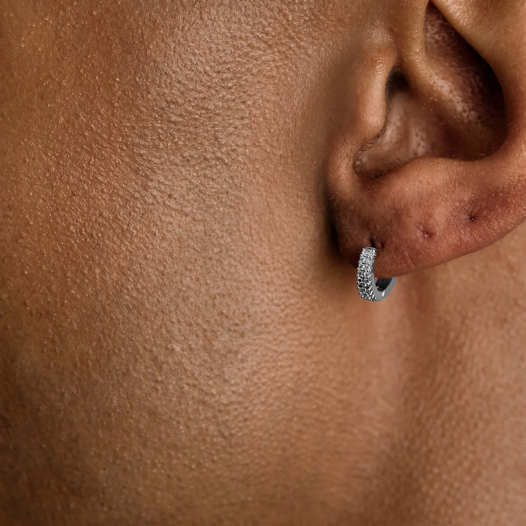Double Row Hoop Earrings in White Gold