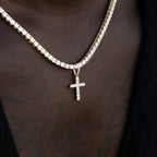 Men's Moissanite Diamond Cross Micro Pendant in Yellow Gold Vermeil