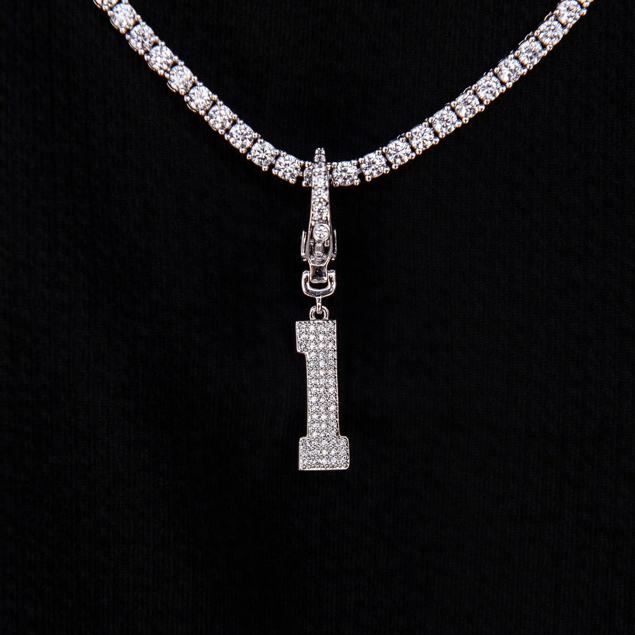 Micro Pave Number Clip On Pendants in White Gold