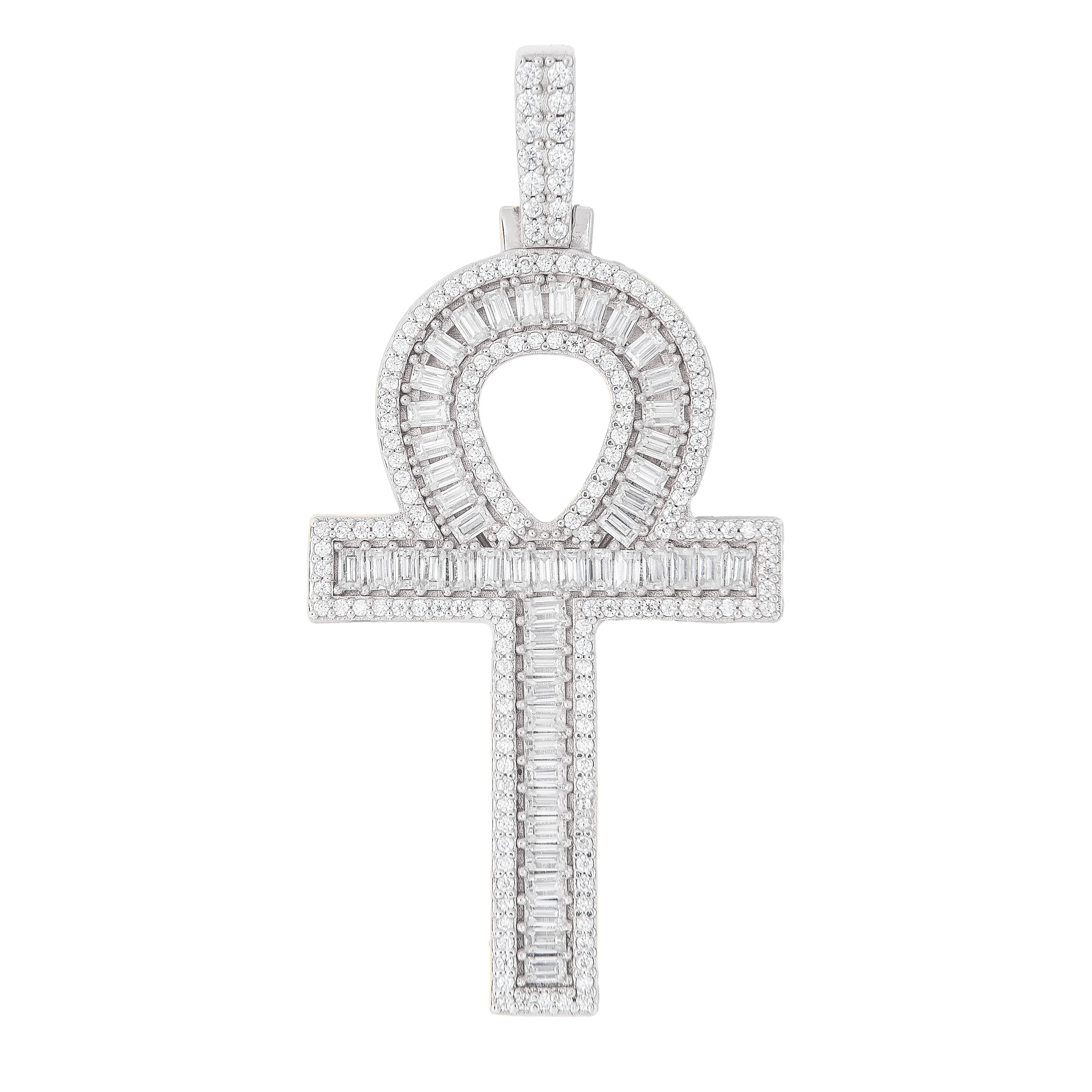 Moissanite Ankh Cross Pendant in Sterling Silver