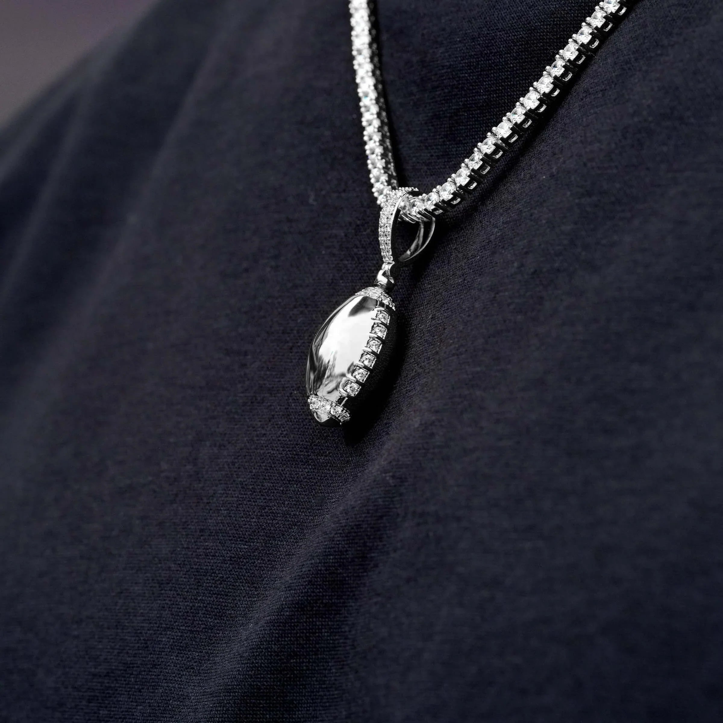 Iced Stitched Football Pendant in White Gold