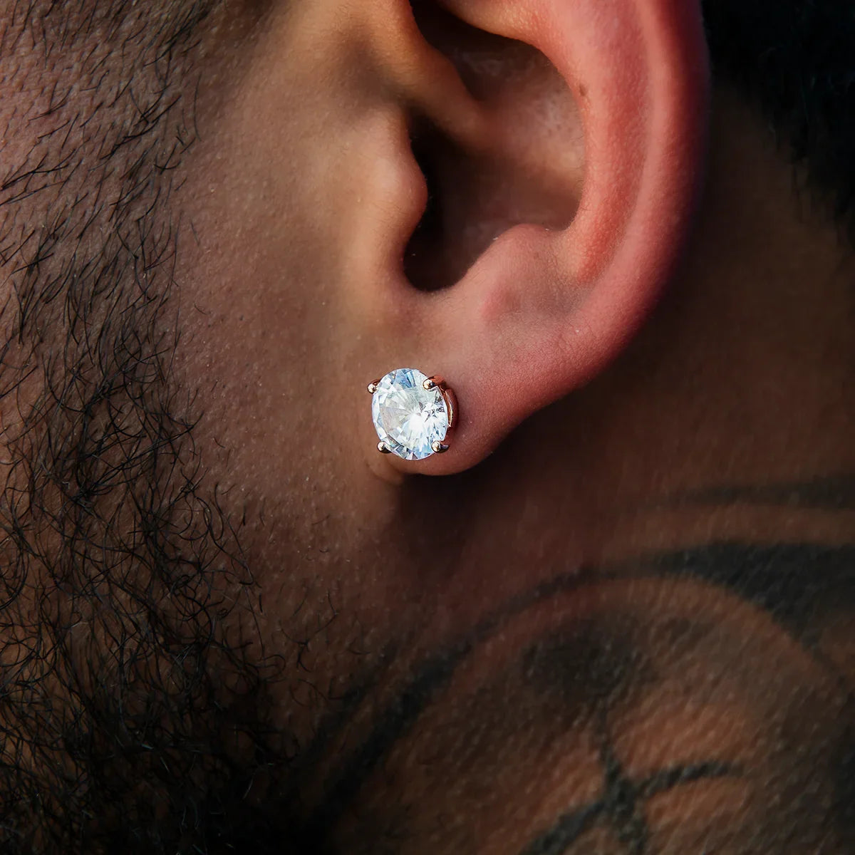 8MM Round Cut Diamond Stud Earrings - Rose Gold