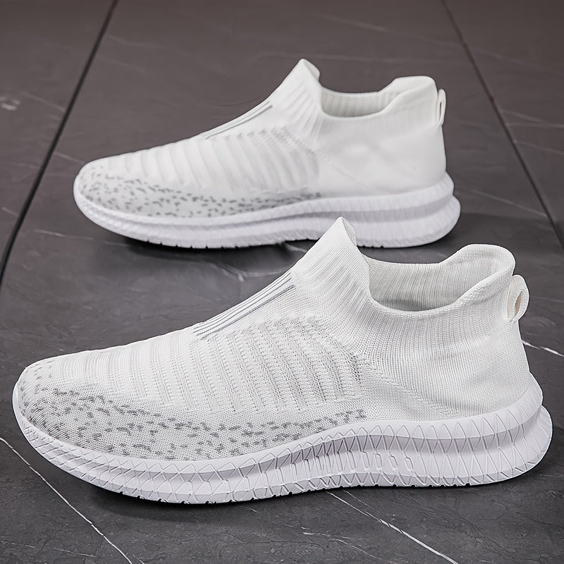 Men's Trendy No Tie Lace Free Breathable Knit Sneakers With Assorted Colors, Casual Outdoor Walking Running Shoes
