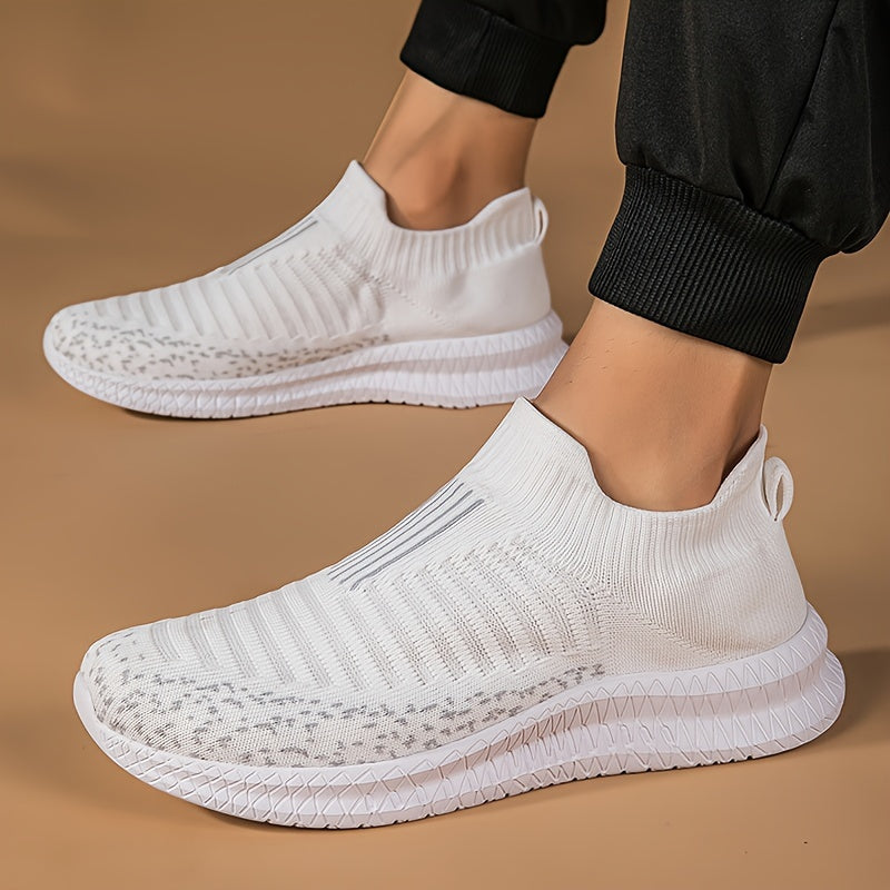 Men's Trendy No Tie Lace Free Breathable Knit Sneakers With Assorted Colors, Casual Outdoor Walking Running Shoes