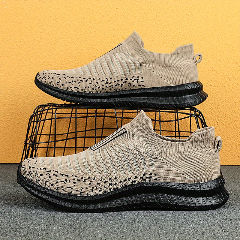 Men's Trendy No Tie Lace Free Breathable Knit Sneakers With Assorted Colors, Casual Outdoor Walking Running Shoes
