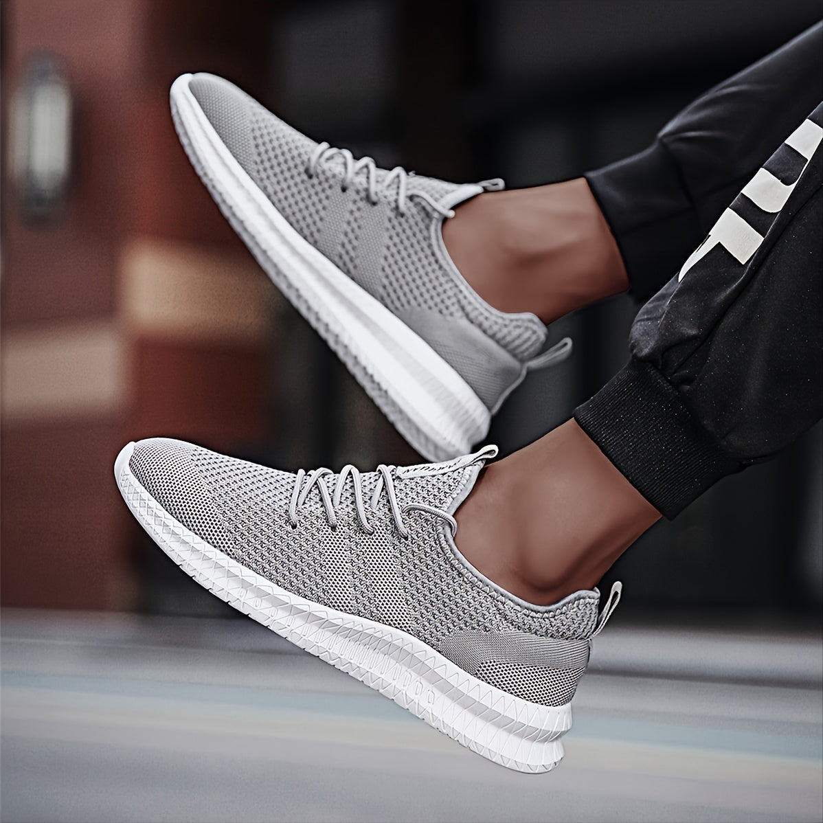 Men's Running Shoes Couple Knit Breathable Lightweight Running Shoes Outdoor Athletic Walking Sneakers, Spring And Summer