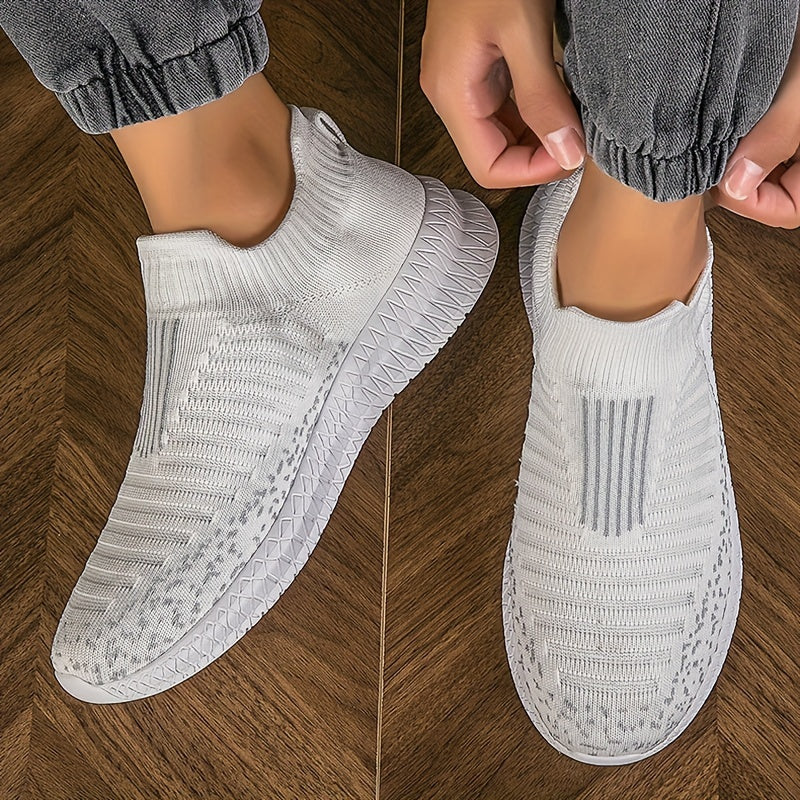 Men's Trendy No Tie Lace Free Breathable Knit Sneakers With Assorted Colors, Casual Outdoor Walking Running Shoes