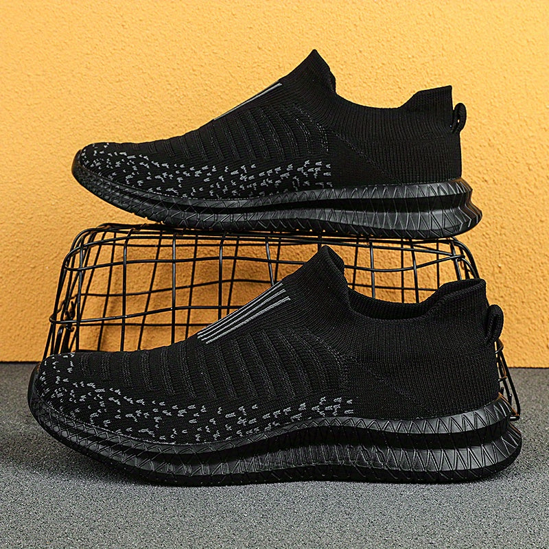 Men's Trendy No Tie Lace Free Breathable Knit Sneakers With Assorted Colors, Casual Outdoor Walking Running Shoes